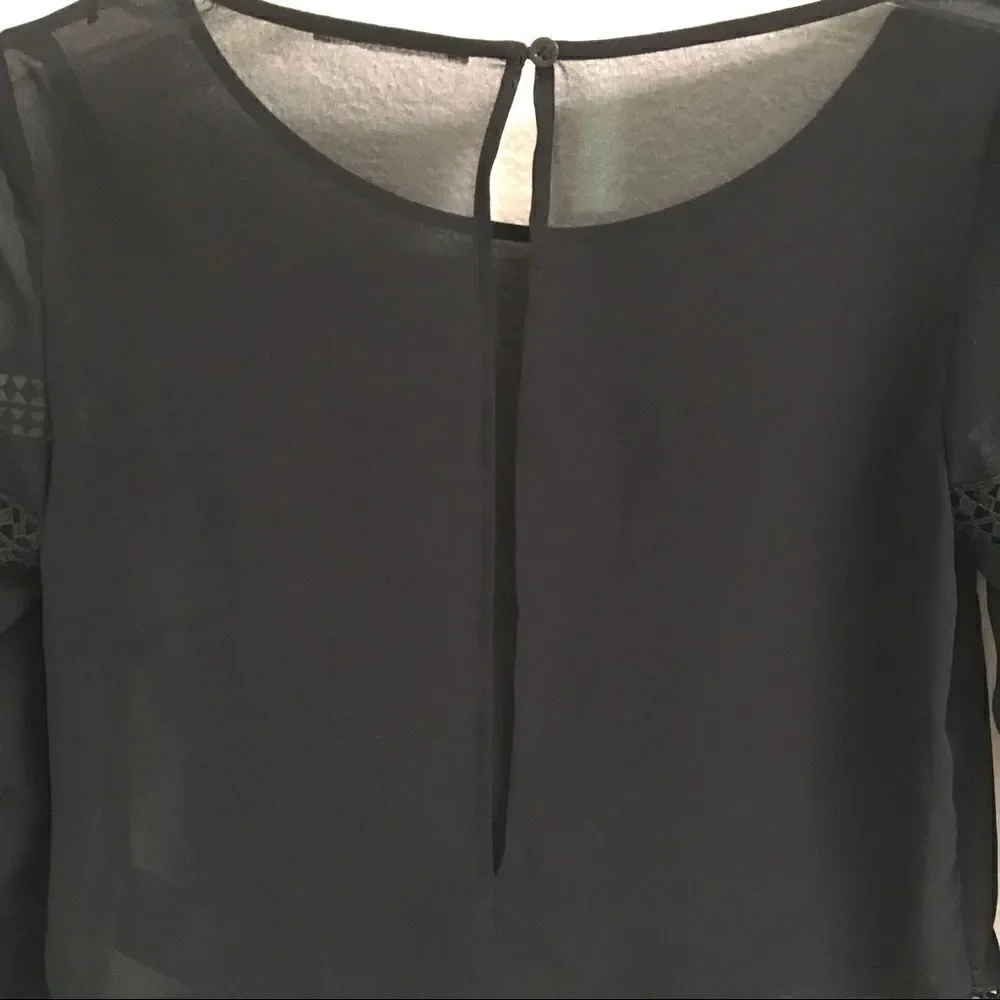 H&M black sheer lace long sleeve blouse S*‎
